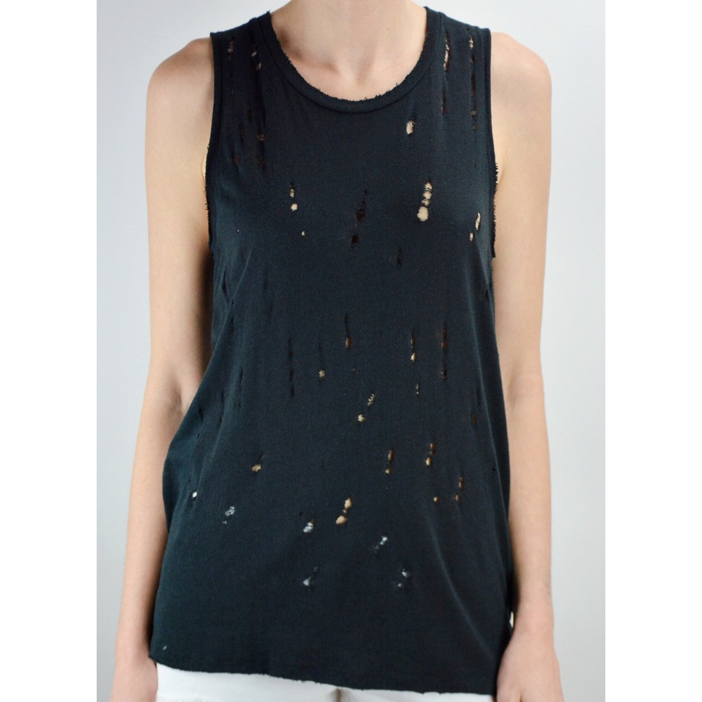 DRIFTER “Gia” Shredded Distressed Black Tank Top Size Small